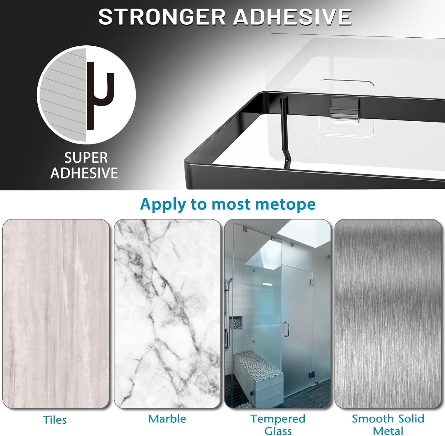 2Pack Flat Hook Shower Caddy, No Drilling Adhesive Shower Hooks