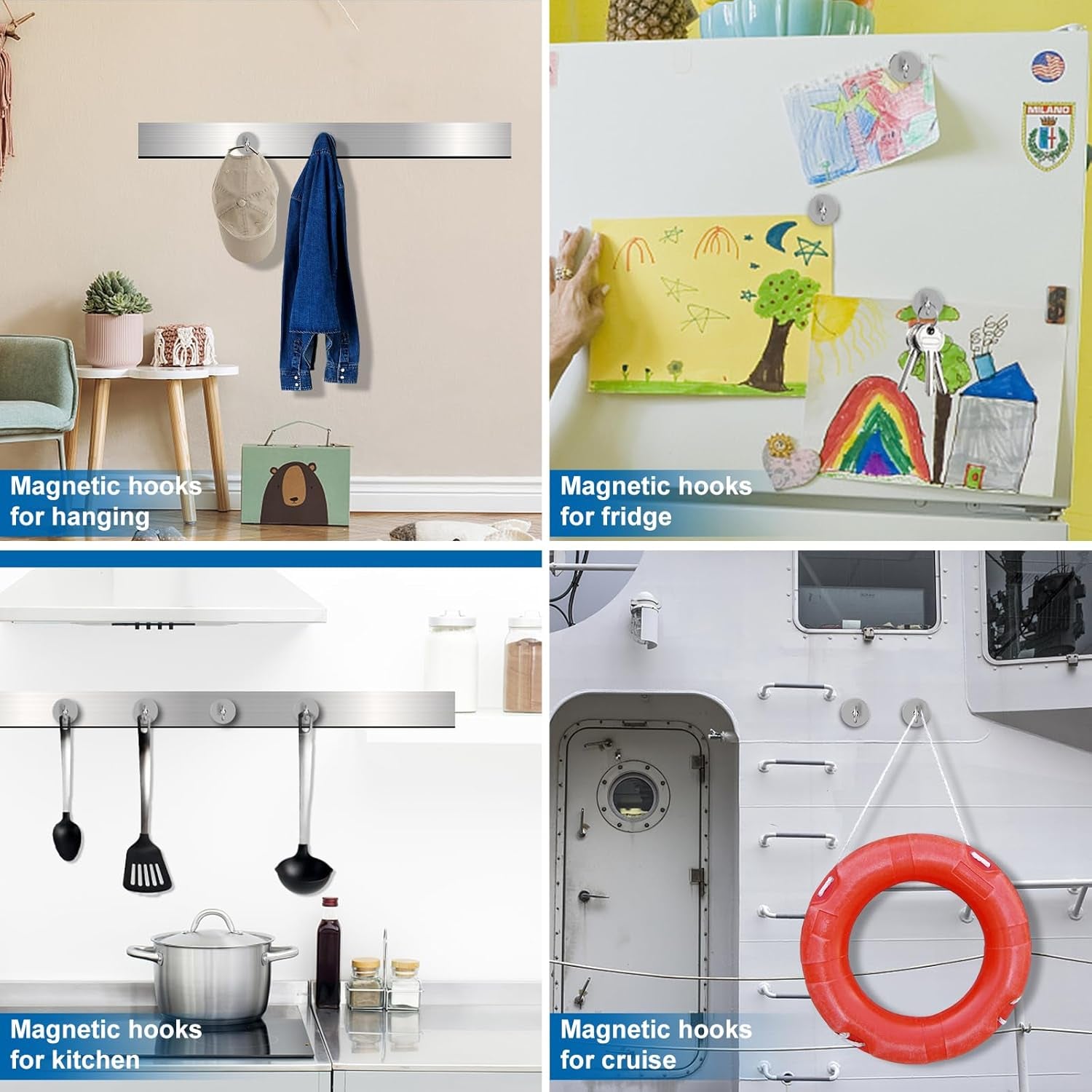 Strong Magnetic Hooks, 100LBS Magnet Hooks for Cruise Cabin, Super Powerful Neodymium Magents for Cruise Essentials Must Haves, Heavy Duty Magnets for Metal Door, Refrigerator,Ceiling - 6 Pcs