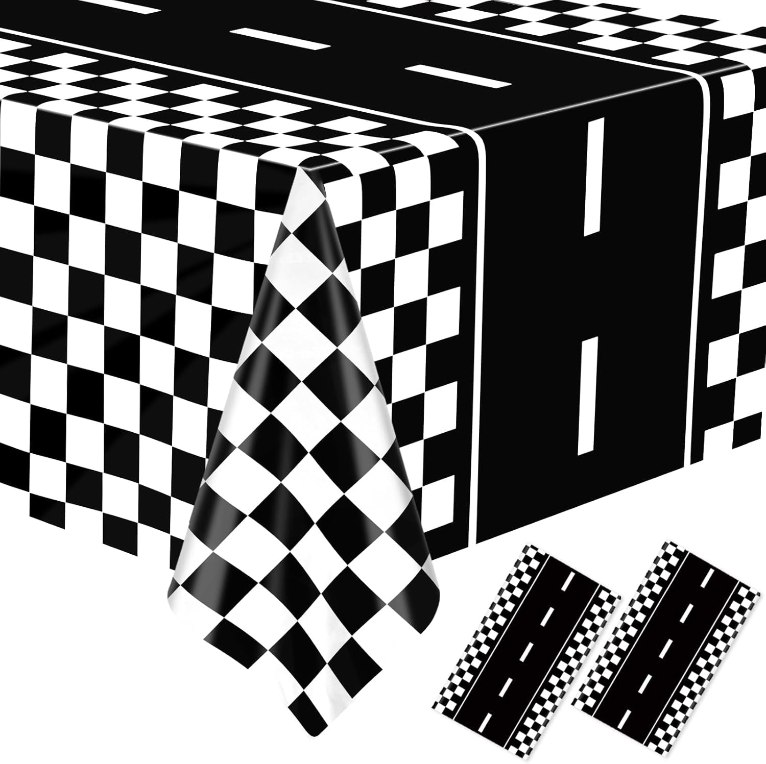 2 Pack Race Car Table Cloth Black and White Gingham Tablecloths Disposable Plastic Buffalo Check Tablecloth Checkered Flag Covers for Birthday, Outdoor Picnic, Birthday, Camping 54 × 108 Inch