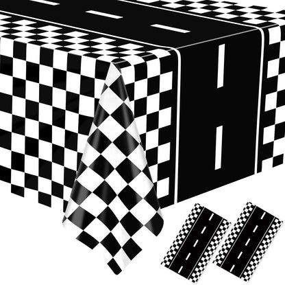 2 Pack Race Car Table Cloth Black and White Gingham Tablecloths Disposable Plastic Buffalo Check Tablecloth Checkered Flag Covers for Birthday, Outdoor Picnic, Birthday, Camping 54 × 108 Inch