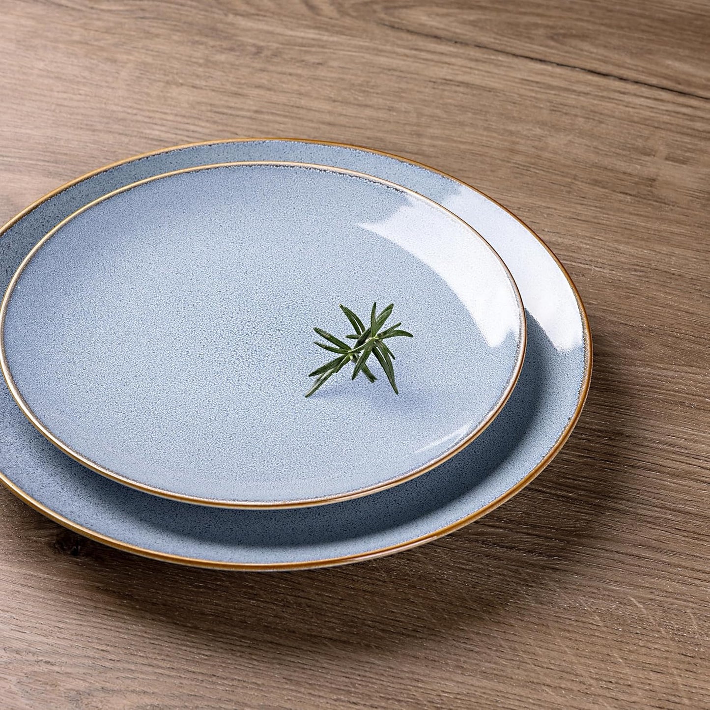 Ceramic Dinnerware Set for Four - 12-Piece Stoneware Plate and Bowl Collection with Reactive Glaze, Scratch Resistant, Dishwasher and Microwave Safe - Brunnera Blue