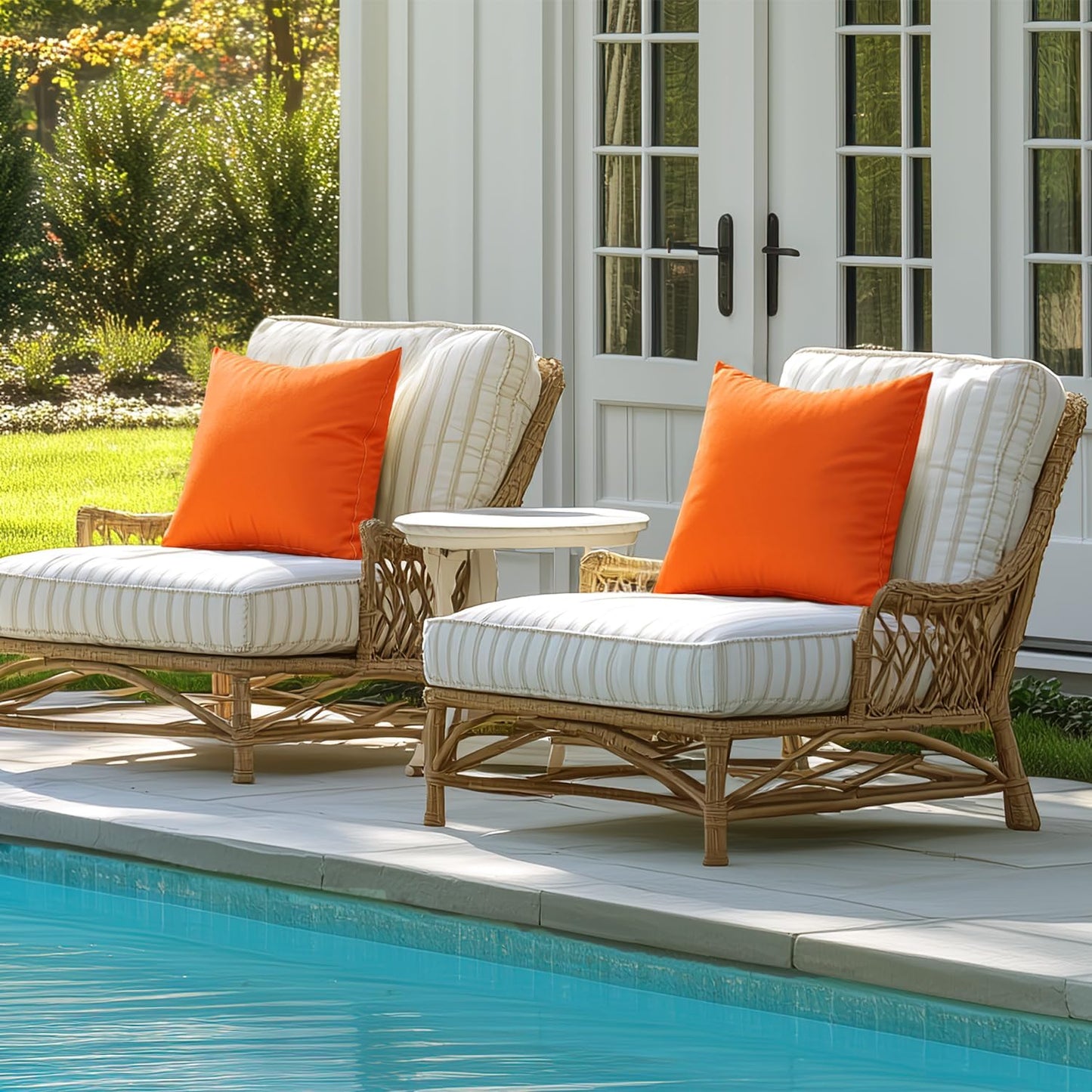 Outdoor Waterproof Decorative Pillow Covers in Orange - Fade Resistant for Patio, Tent, Couch, and Living Room - Pack of 2, 16x16 Inch, Ideal for Spring and Summer