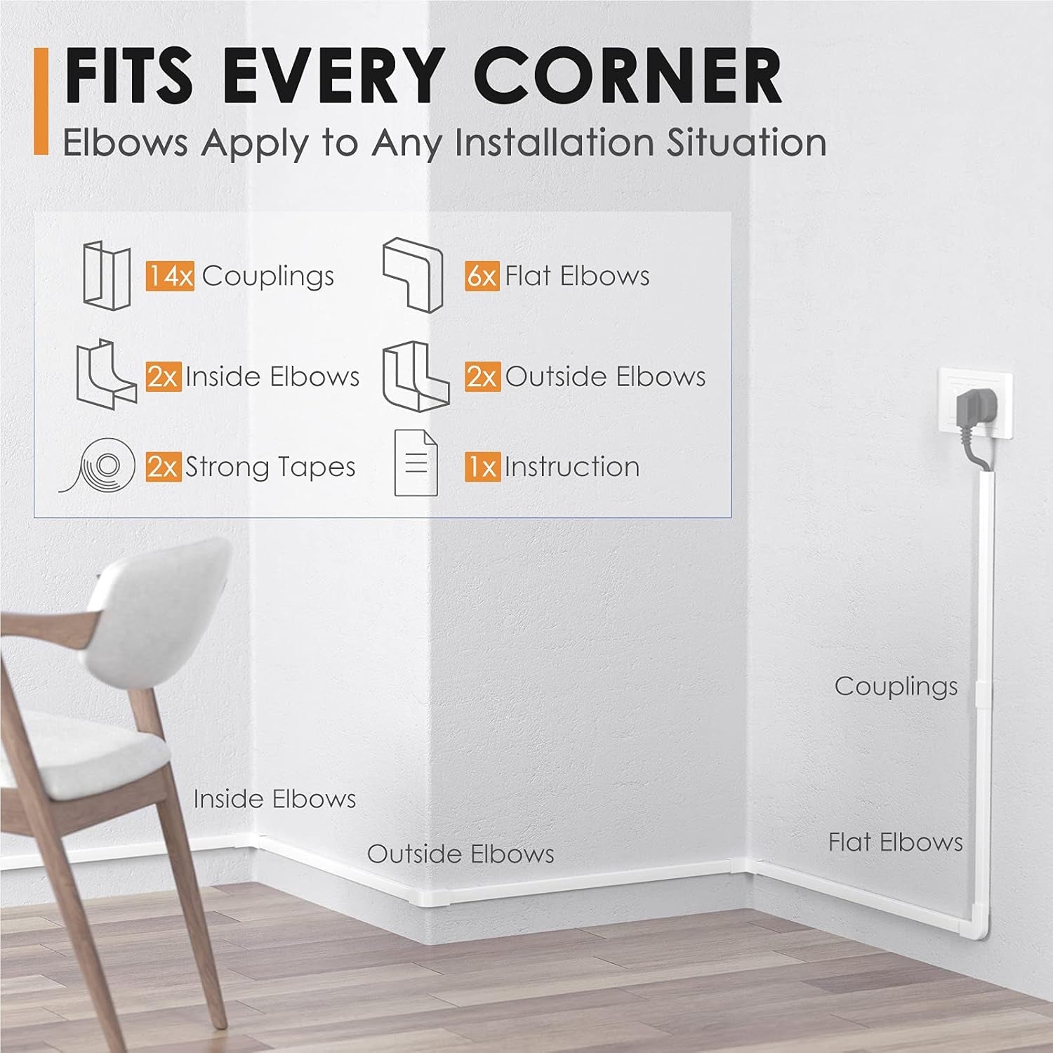 254In Cord Hider, One-Wire Cable Hider, Cable Covers for Cords on Wall, Easy-To-Install Cable Hiders for Mounted Tv, Cable Management Kit, L16.9In W0.59 H0.4In, White