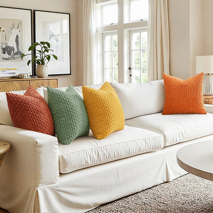 Set of 4 Fall Burnt Orange Corduroy Throw Pillow Covers - Boho Striped Decorative Cushion Cases for Couch, Bed, and Sofa - 18x18 Inch Farmhouse Home Decor