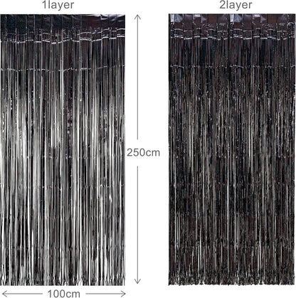 Purple and Black Tinsel Foil Fringe Curtain 3.2Ft X 8.2Ft X 4 Packs for Black Party Supplies Backdrop