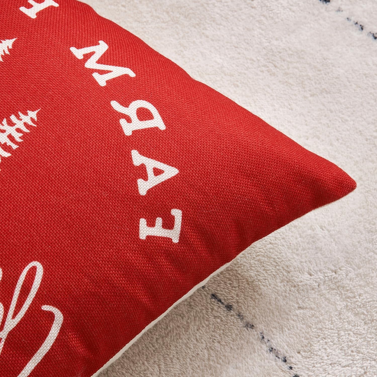 Set of 4 Holiday Red Decorative Pillow Covers 16X16 Inch Candy Canes Sleigh Christmas Tree Throw Pillow Cases Winter Seasonal Cushion Cases Home Decors for Sofa Couch Bedroom