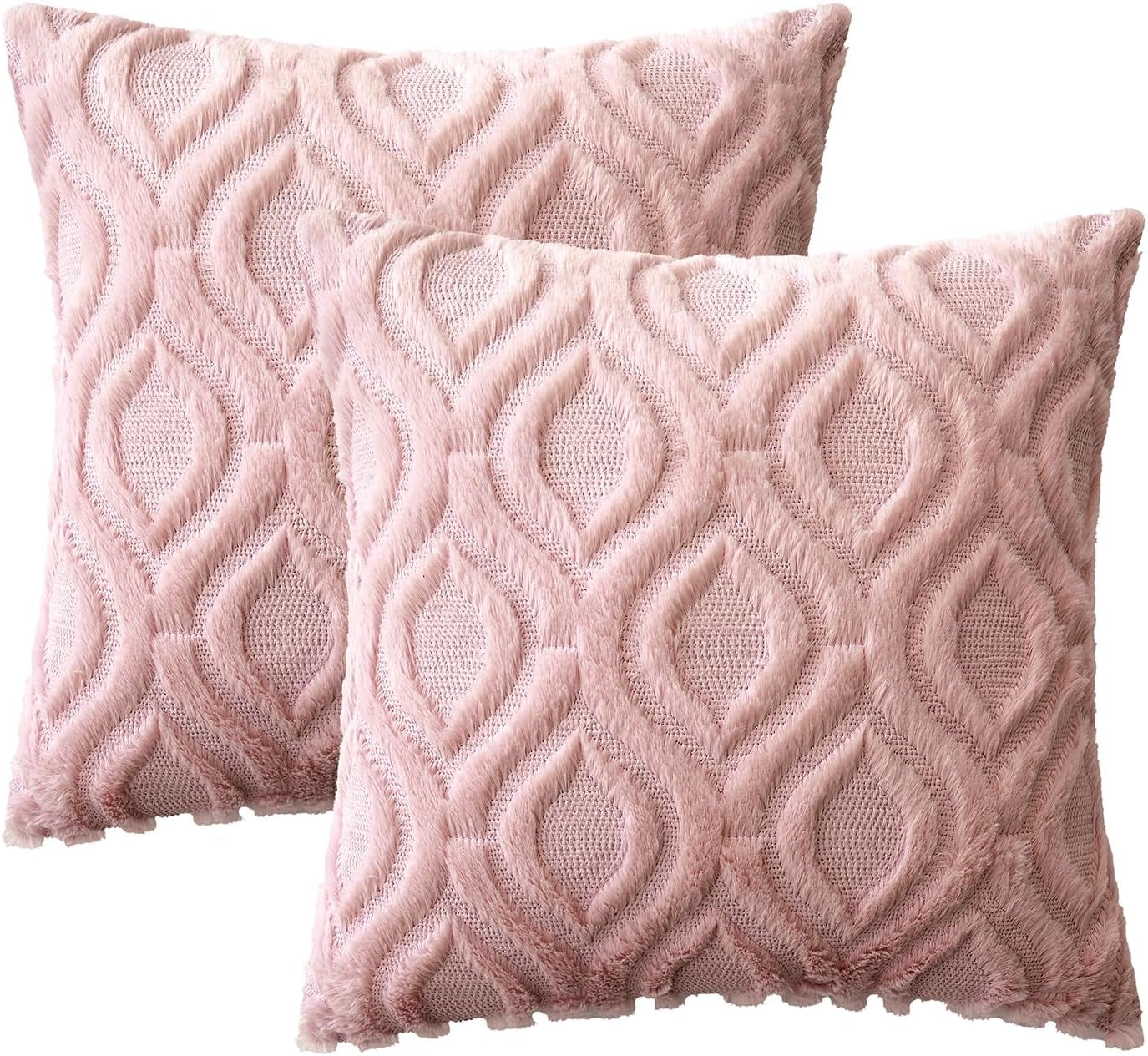 Blush Pink Valentines Throw Pillow Covers 18X18 Inch, Soft Spring Plush Faux Wool Couch Pillow Covers Set of 2 Decorative Farmhouse Boho Throw Pillows for Sofa Living Room Bed