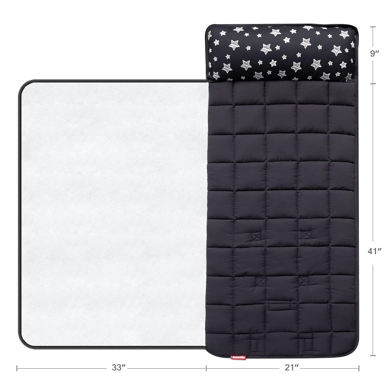 Toddler Sleeping Bag Nap Mat Black with Fleece Blanket, Lightweight, Soft Perfect for Kids Preschool, Daycare, Travel Sleeping Bag Boys Girls, 21" X 50" Fit Standard Cot