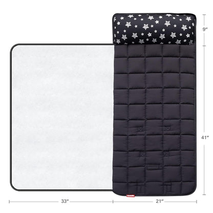 Toddler Sleeping Bag Nap Mat Black with Fleece Blanket, Lightweight, Soft Perfect for Kids Preschool, Daycare, Travel Sleeping Bag Boys Girls, 21" X 50" Fit Standard Cot