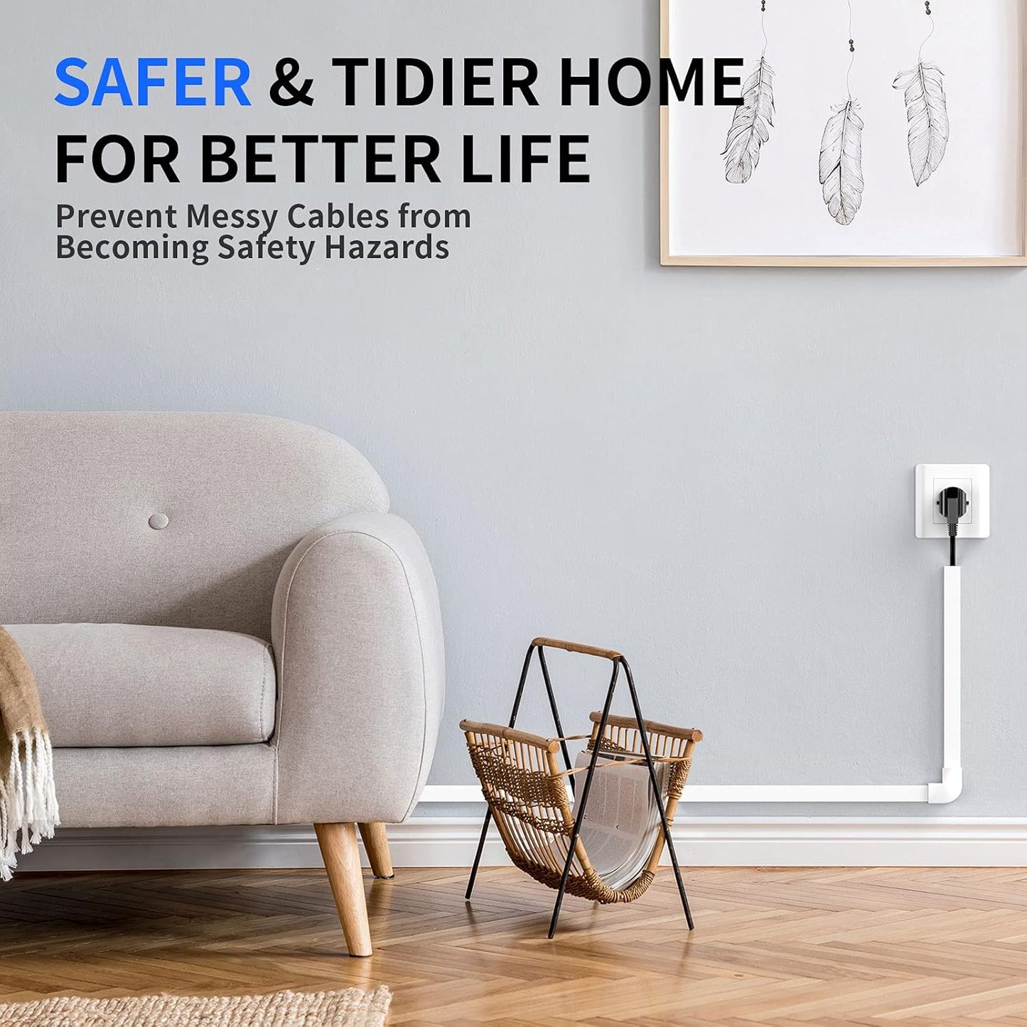 254In Cord Hider, One-Wire Cable Hider, Cable Covers for Cords on Wall, Easy-To-Install Cable Hiders for Mounted Tv, Cable Management Kit, L16.9In W0.59 H0.4In, White