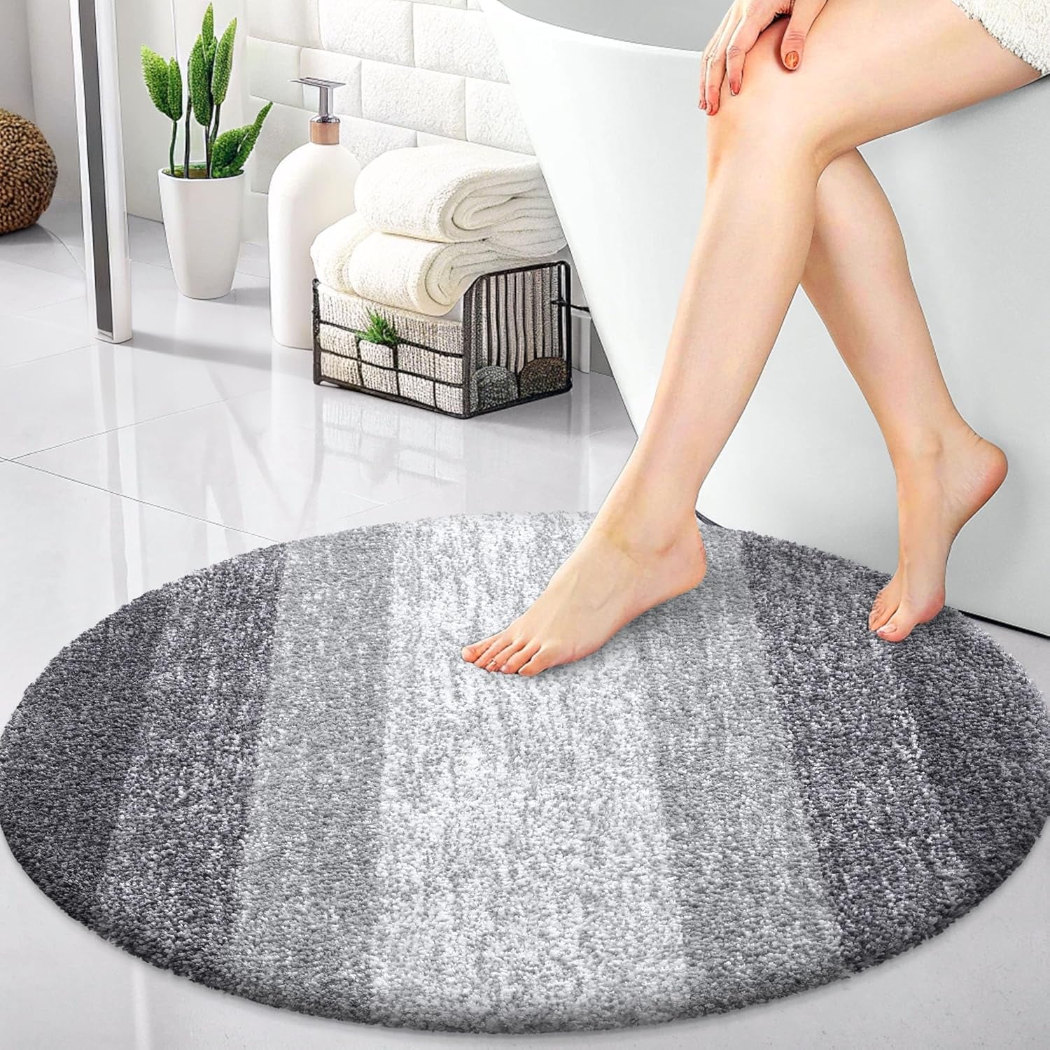 30-Inch round Bathroom Rugs, Extra Soft and Absorbent Microfiber Bath Rugs, Quick Dry Machine Washable Bath Mats for Bathroom Floor, Tub and Shower, Home Decor Accessories, Grey