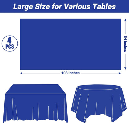 4 PCS Blue Tablecloth, 54 X 108 Inches Plastic Table Cloth Disposable, Table Cloth for Parties, Picnic, Camping and Baby Shower Decorations, Leakproof Table Cover of Indoors Outdoors