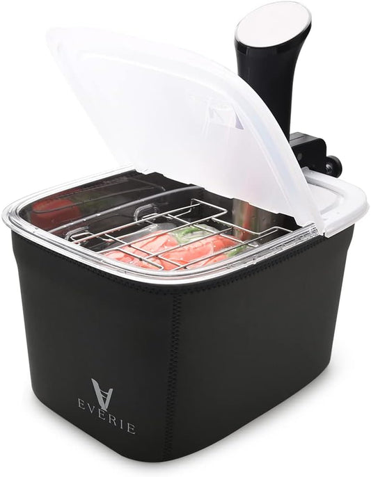 Versatile 12-Quart Sous Vide Container with Built-In Rack and Collapsible Hinged Lid and Insulated Container Sleeve Compatible with All Sous Vide Cookers, KIT-1202-TYPP