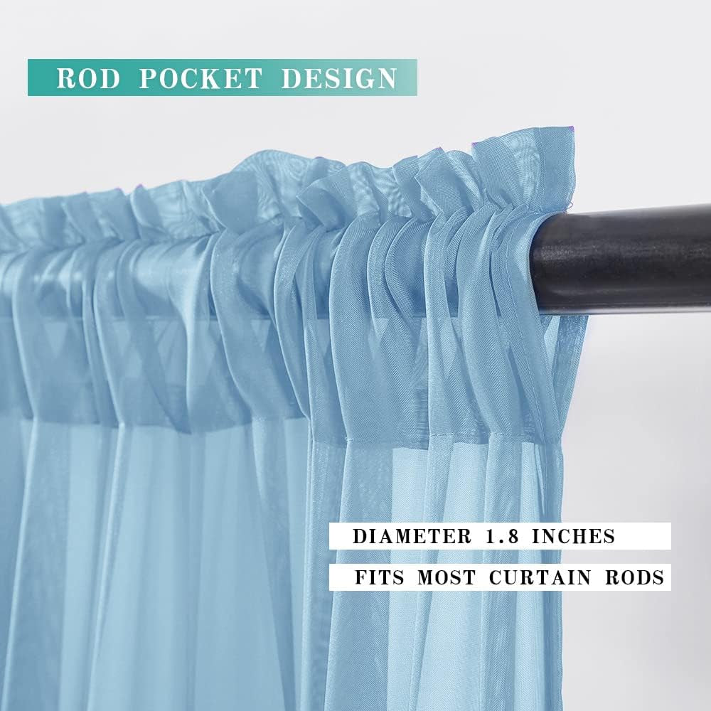 Half Window Sheer Curtains Rod Pocket Translucent Voile Drapes Extra Wide for Small Window Kitchen Cafe One Panel 54 X 18 Dusty Blue