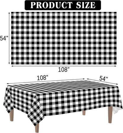 2 Pack Black Gingham Tablecloth, 54 X 108 Inches Black and White Checkered Tablecloths Plastic Table Cloth Disposable Picnic Tablecovers for Rectangle Table