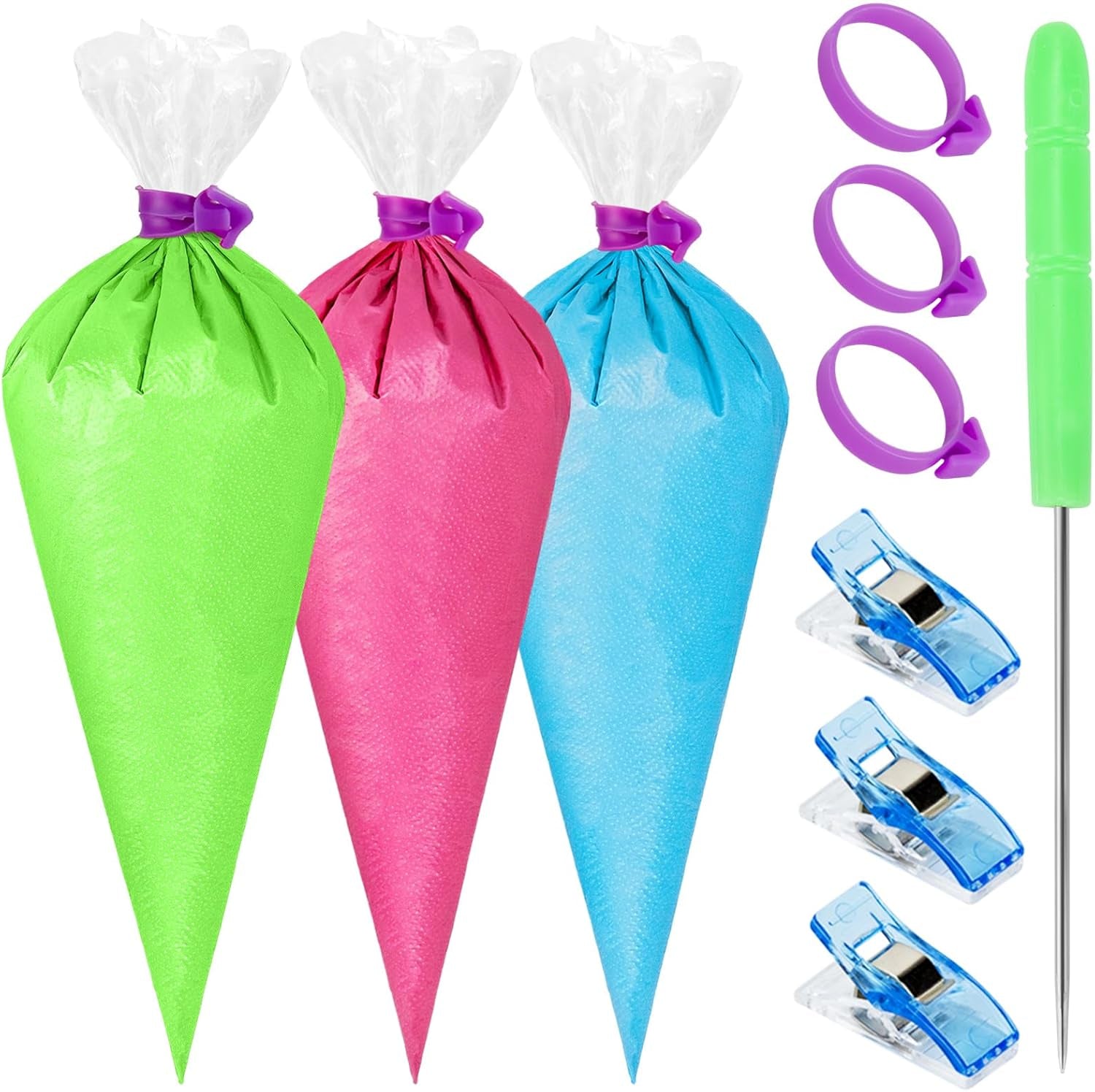 107 Pcs Piping Bags Set, 100Pcs Pastry Bags 12 Inch, Frosting Bags, Cake Decorating Bags, Decorating Bags Piping Bags Disposable with 3 Bag Ties, 3 Clips & 1 Scriber Needle