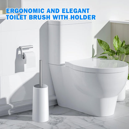 Toilet Brush and Holder Set - 2 Pack, Ergonomic 304 Stainless Steel Long Handle Toilet Bowl Brush for Elegant and Durable Bathroom Use (White)