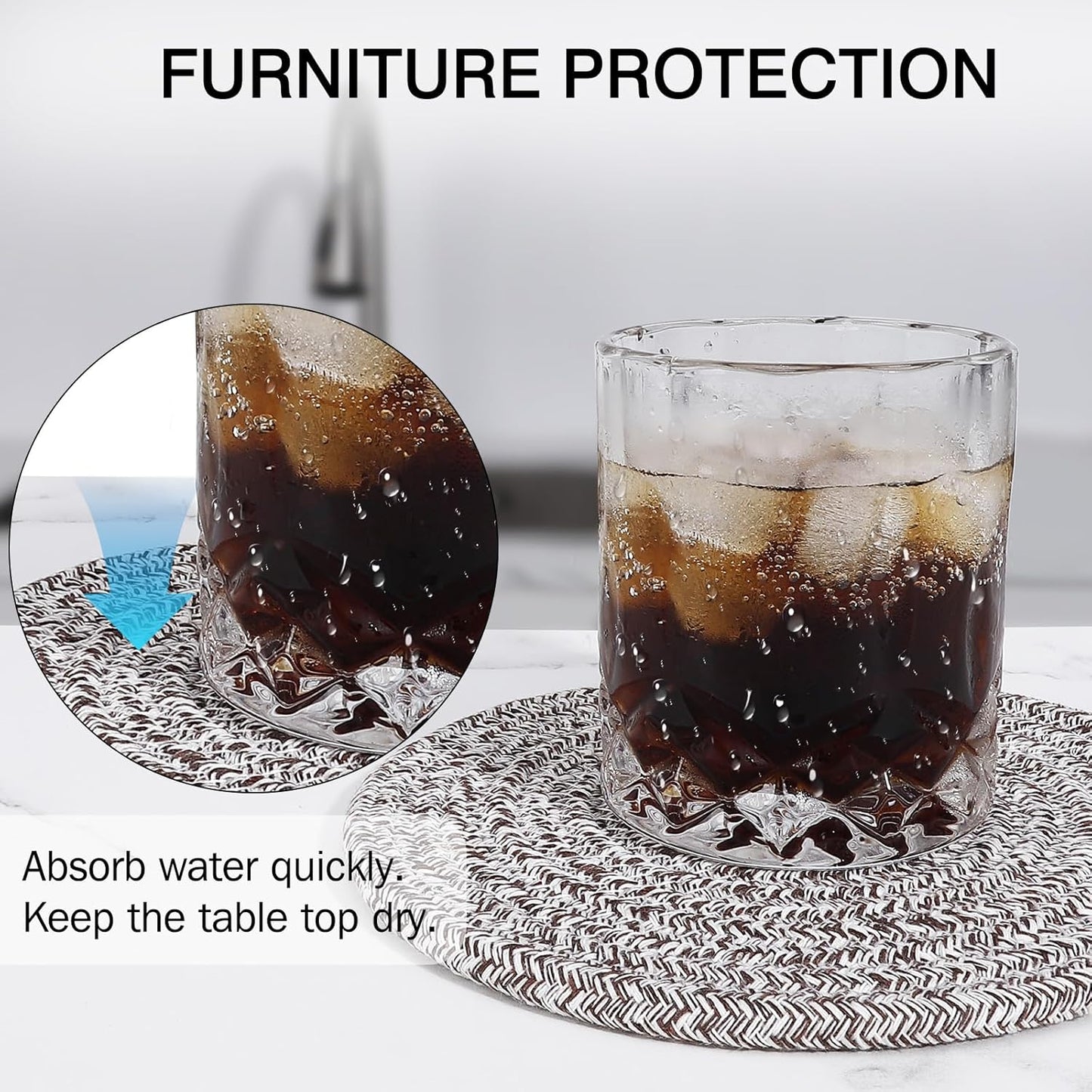 7 Inch Trivets/Potholders 4 Set Cotton Thread Weave Trivets for Pots and Pans - Large Coasters/Hot Pads to Protect Desktop & Countertop - Mix Deep Coffee