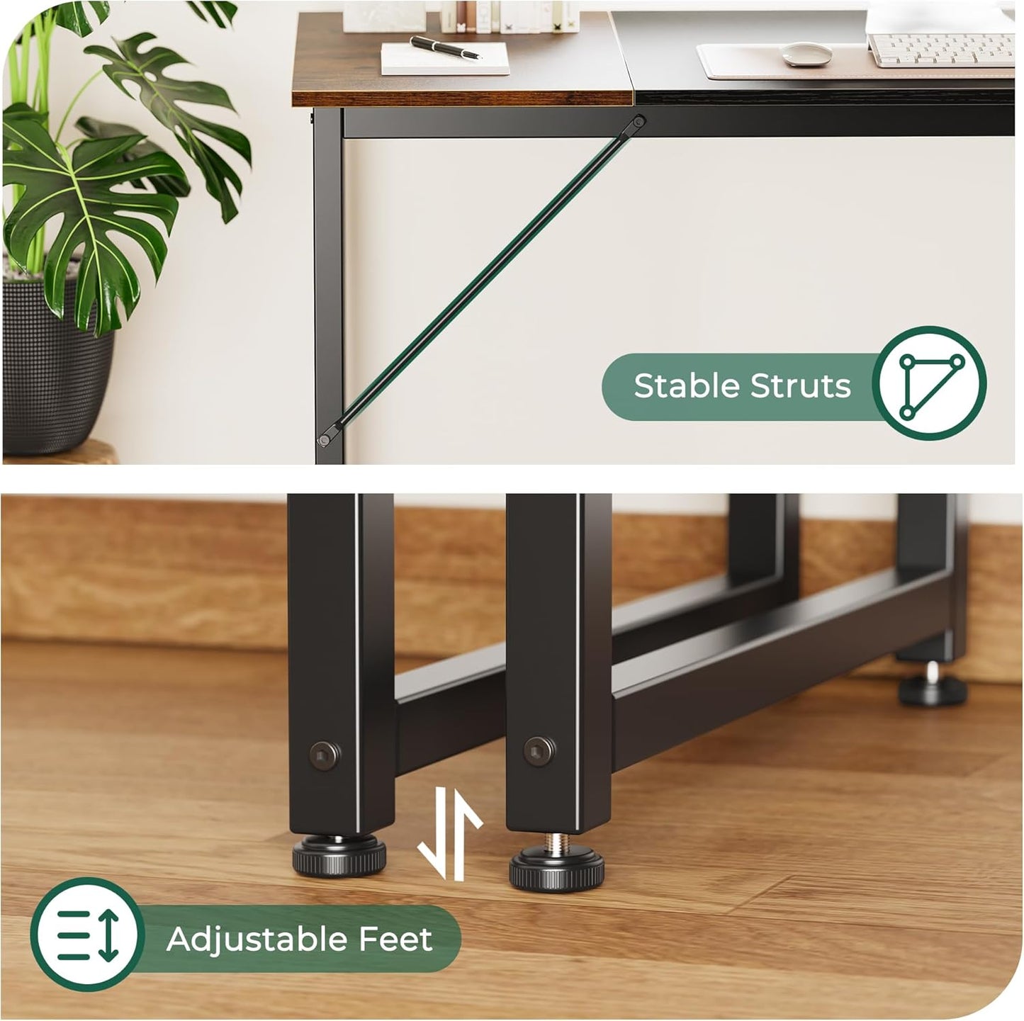 63-Inch Modern Office Desk with Metal Frame, Rustic Brown and Black Finish, Ideal for Home Office, Gaming, and Study Use, Spacious Design with Large Legroom