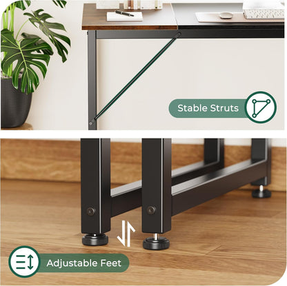 63-Inch Modern Office Desk with Metal Frame, Rustic Brown and Black Finish, Ideal for Home Office, Gaming, and Study Use, Spacious Design with Large Legroom