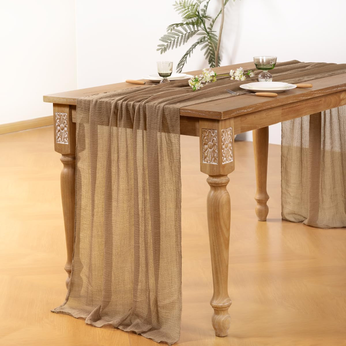 Nude Cheesecloth Table Runner 4 Pack Fall Thanksgiving Table Runners 120 Inches Boho Gauze Coffee Cheese Cloths for Rustic Wedding Bridal Baby Shower Decor Party Fall Table Centerpiece