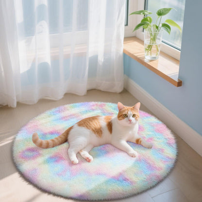Rainbow round Rugs for Bedroom - Machine Washable, 3X3 Feet Circle Area Rugs for Living Room, Soft and Fluffy Shaggy Carpet for Teen Girls and Boys, Nursery Rooms, Dorms, Home Decor Aesthetic