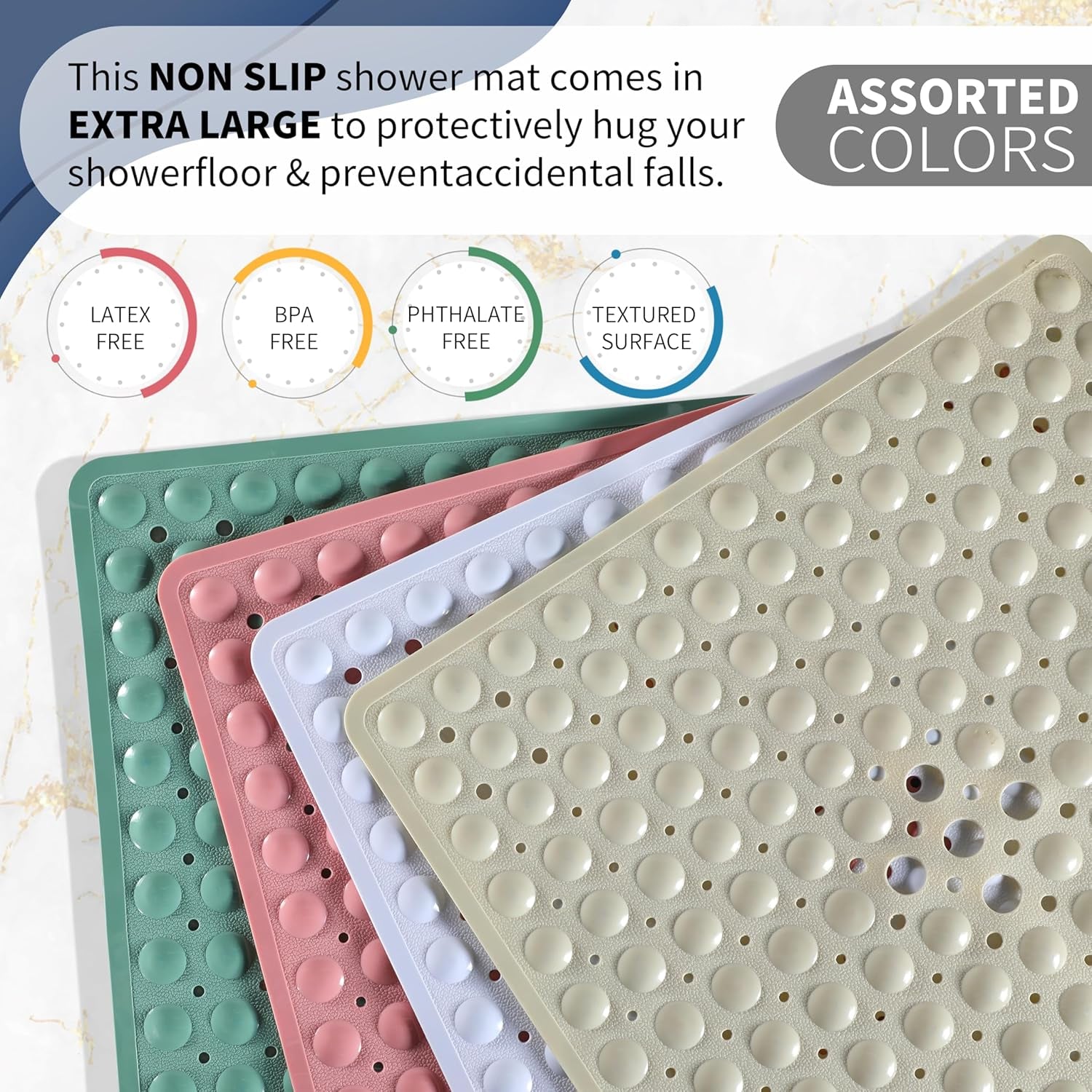 Shower Bathtub Mat Non Slip, 21X21 Inch, Soft Square Bath for Tub with Suction Cups and Drain Holes, Stall Floor Mats Bathroom, Machine Washable, Bathroom Accessories, Clear Gray