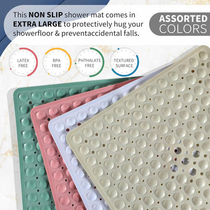 Shower Bathtub Mat Non Slip, 21X21 Inch, Soft Square Bath for Tub with Suction Cups and Drain Holes, Stall Floor Mats Bathroom, Machine Washable, Bathroom Accessories, Clear Gray