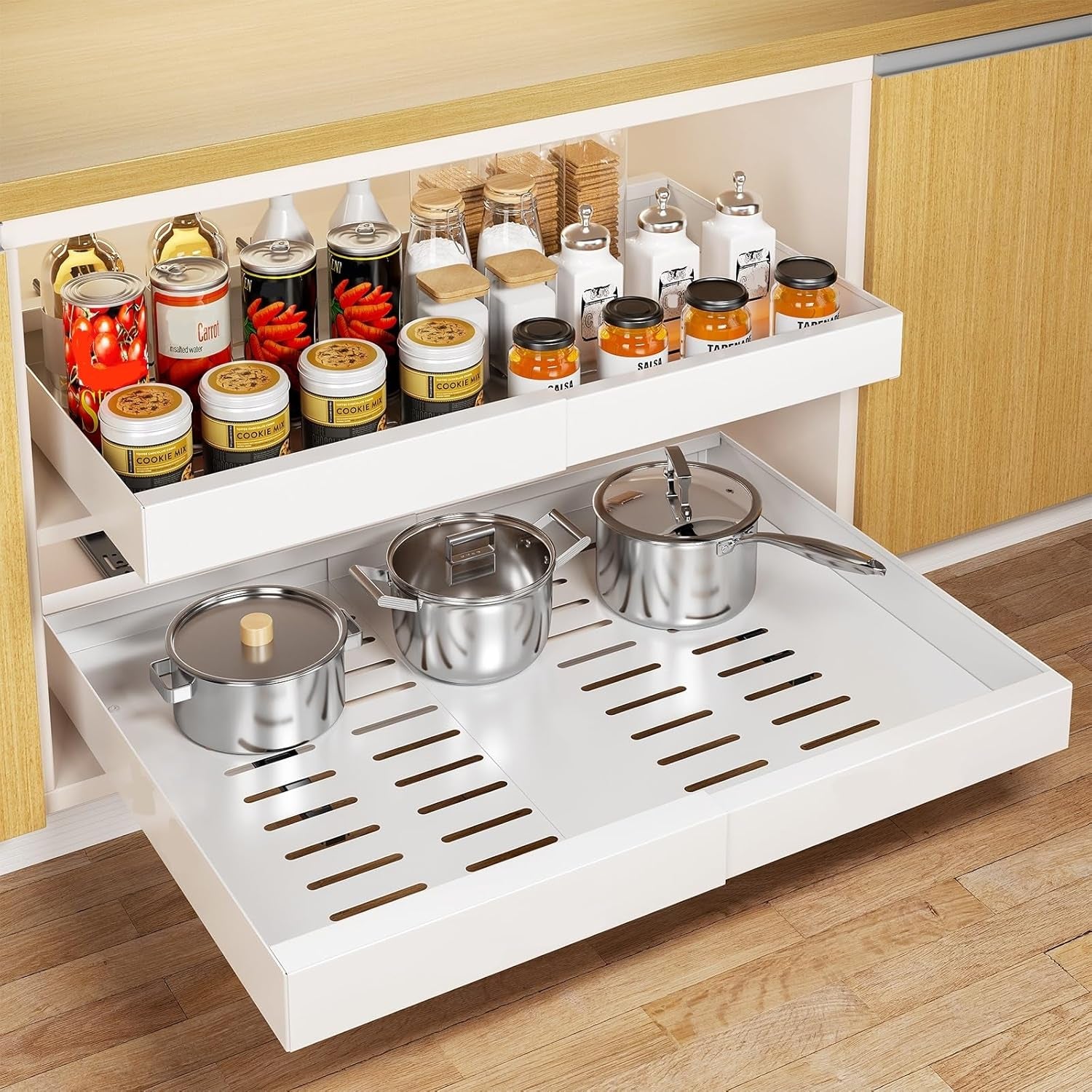 Pull Out Cabinet Organizer, 21" Deep Pull Out Drawers for Cabinets, Expandable Slide Out Drawers for Kitchen, Cabinets, Bathroom, Pantry Storage