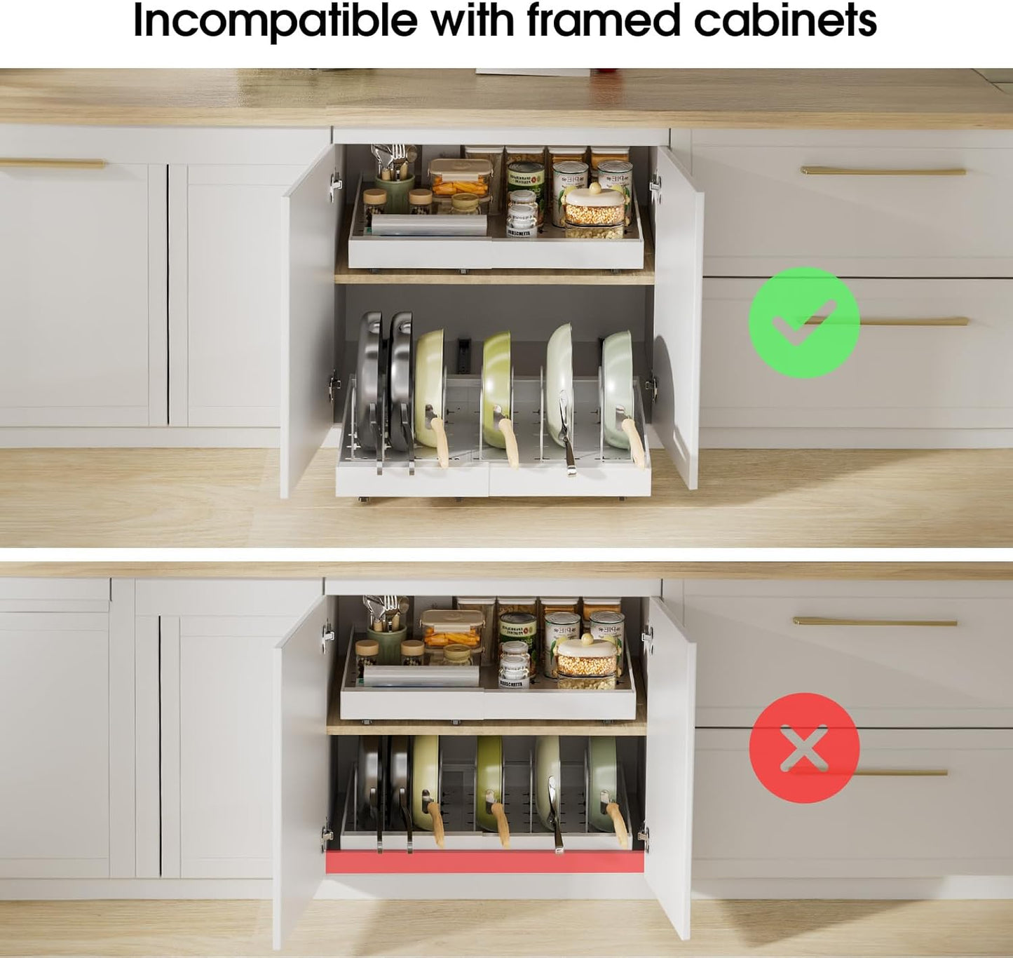 2 Pack 16" Deep Pull Out Cabinet Organizer with 6 Dividers, Expandable (11.7" -20" W) Pull Out Drawers for Cabinets, Cabinet Trays Pull Out for Cabinets in Kitchen, Pantry or Bathroom