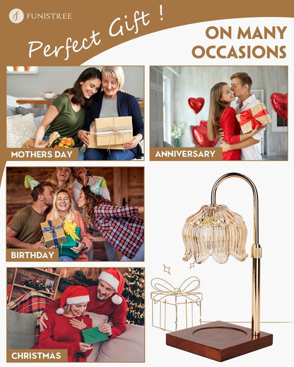 Flower Candle Warmer Lamp with Timer, Adjustable Dimmable Candles Lamp Warmer with 2 Bulbs for Jar Candles & Scented Wax, Christmas Birthday Gifts for Women Mom, Candle Warming Lamp for Home Decor