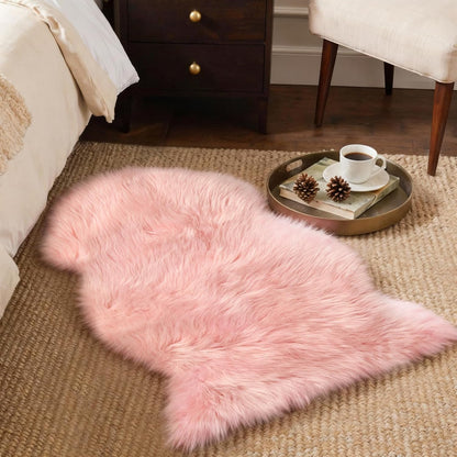 2X3 Fluffy Faux Fur Rug, Ultra Soft Shaggy Sheepskin Rug, High Pile Suede Backed Plush Area Rugs for Bedroom Living Room Indoor Floor Chair Cover Sofa, Pink