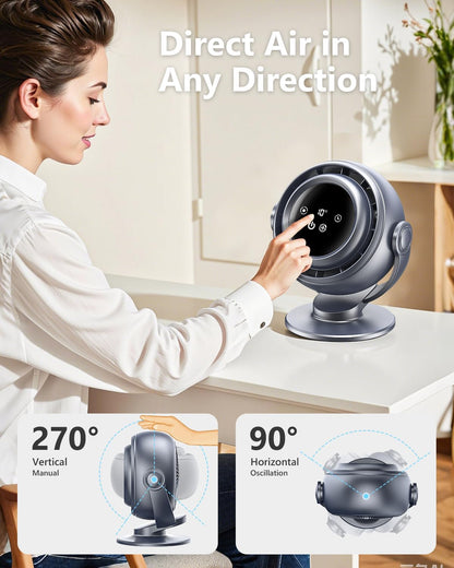 Desk Fan for Bedroom, 90°Oscillating Fan with 6000Mah Rechargeable, 10 Speeds 4H Timer 270°Tilt Adjustment, 28Db Ultra-Quiet Portable Personal Table Fans, Gifts for Women Men Home Office Summer