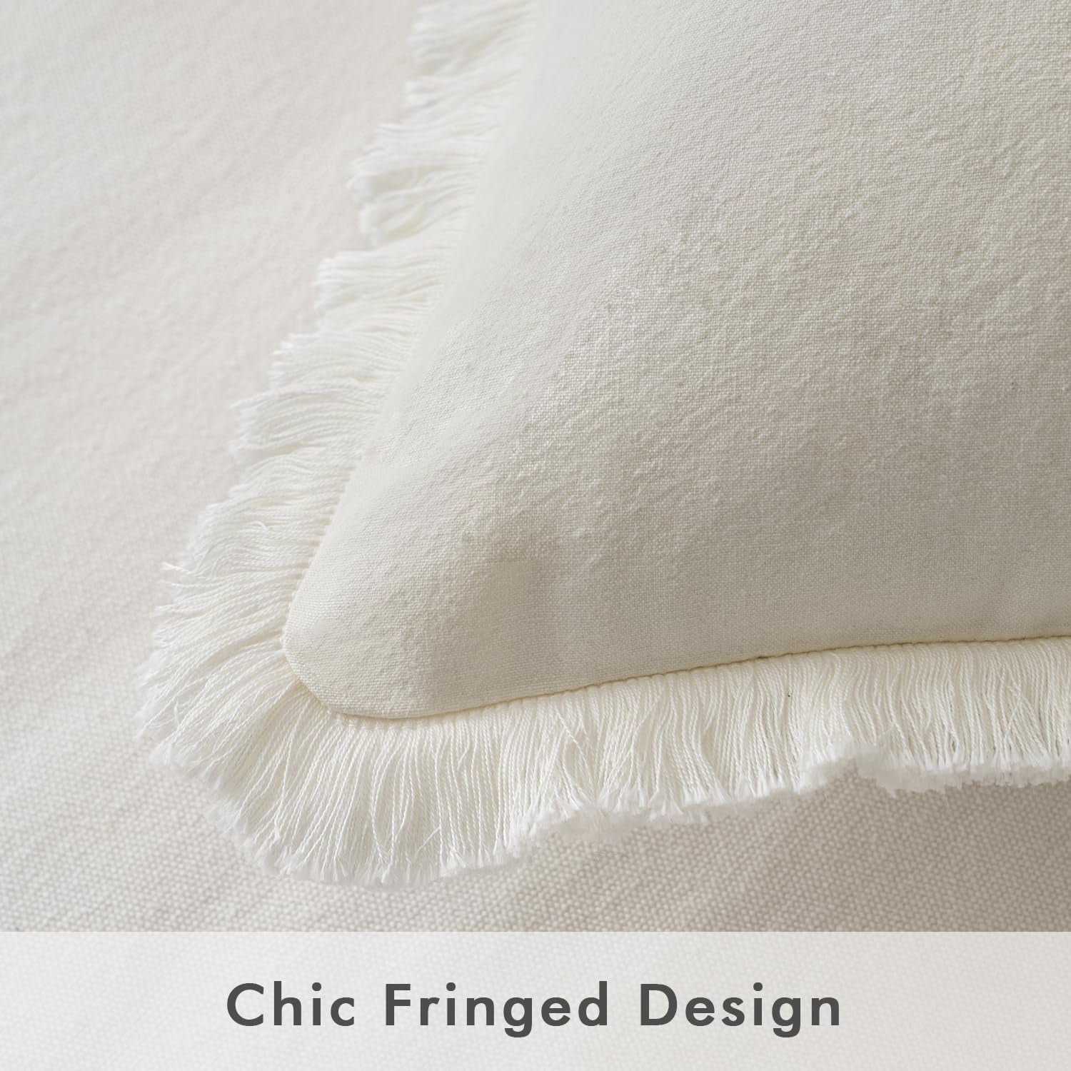 Throw Pillow Covers Boho Farmhouse 18X18 Set of 2 Decorative Cream White Couch with Fringe Chic Cotton Pillowcases Home Decor Accents for Spring Cushion Soft Bed Living Room