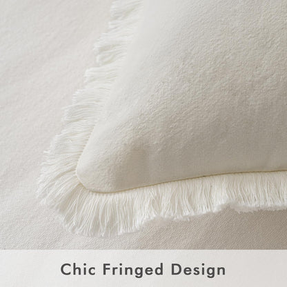 Throw Pillow Covers Boho Farmhouse 18X18 Set of 2 Decorative Cream White Couch with Fringe Chic Cotton Pillowcases Home Decor Accents for Spring Cushion Soft Bed Living Room