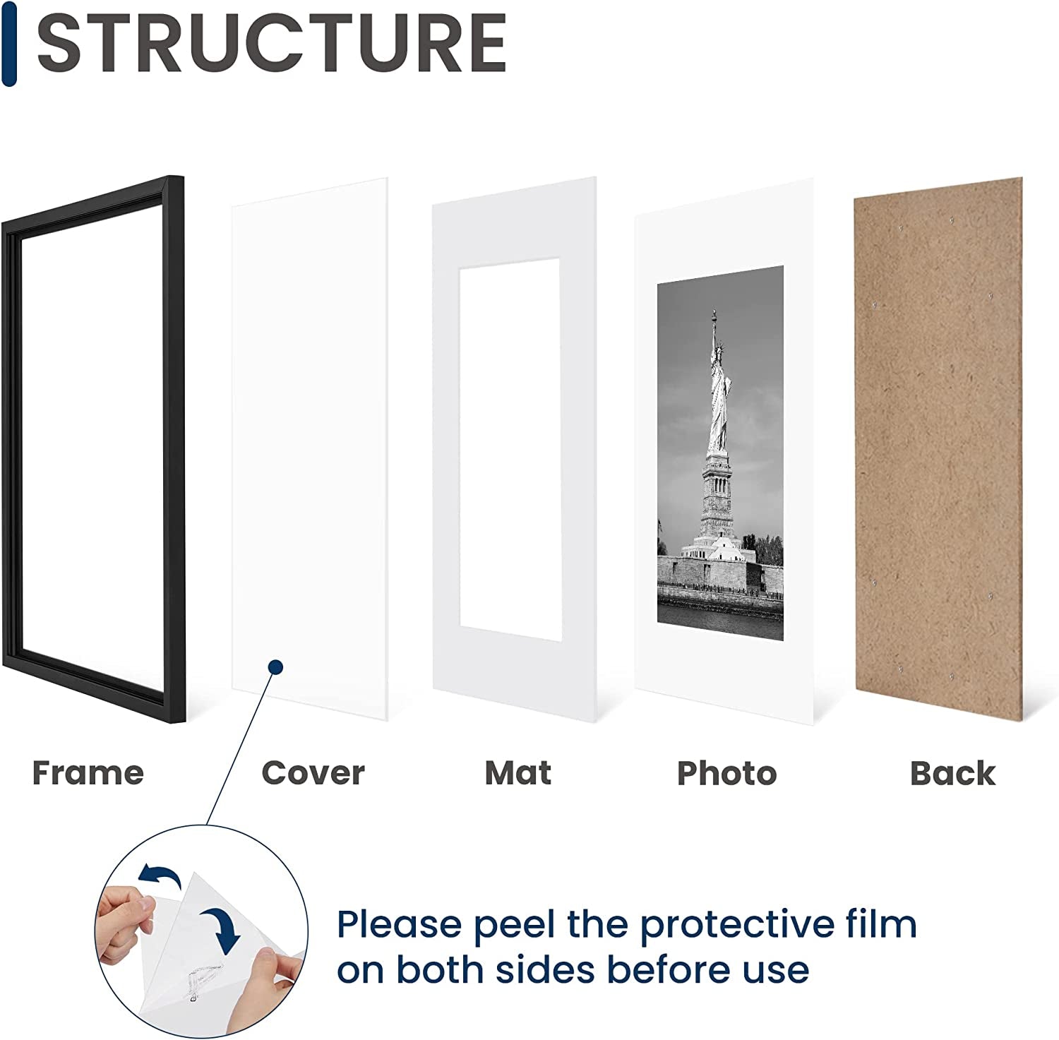 12X16 Picture Frame, Display Poster 9X12 with Mat or 12 X 16 without Mat, Wall Gallery Photo Frames, Black, 2 Pack