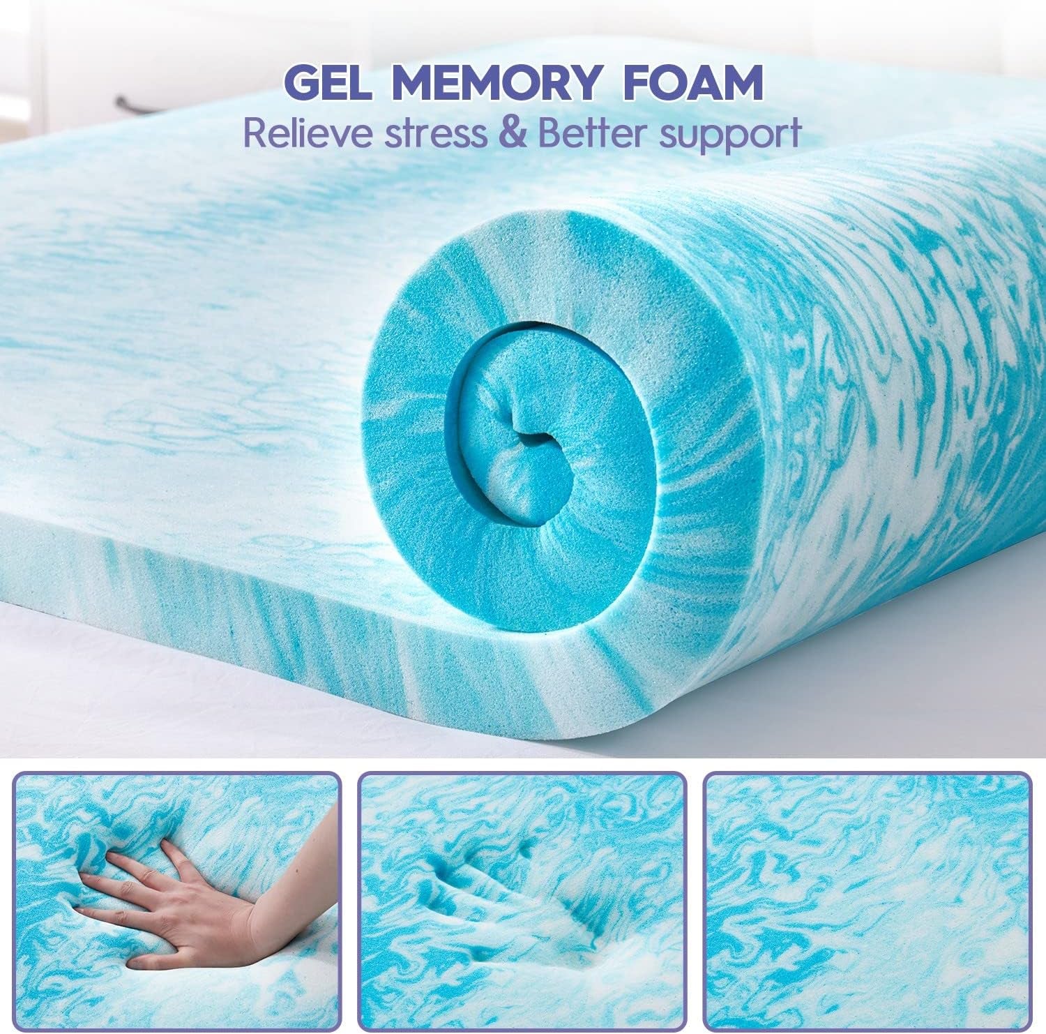 Twin XL Dual Layer 3 Inch Memory Foam Mattress Topper for College Dorm Room, 2 Inch Memory Foam plus 1 Inch Soft Extra Long Pillowtop Mattress Pad Cover, Thick Bed Topper for Back Pain