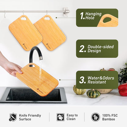 2 Packs Small Bamboo Wood Cutting Board for Kitchen Mini Wooden Charcuterie Boards Lightweight Chopping Board Non Toxic Handheld Serving Board Tiny Chef Set Camping Fruit Lemon Sandwich Cheese Board