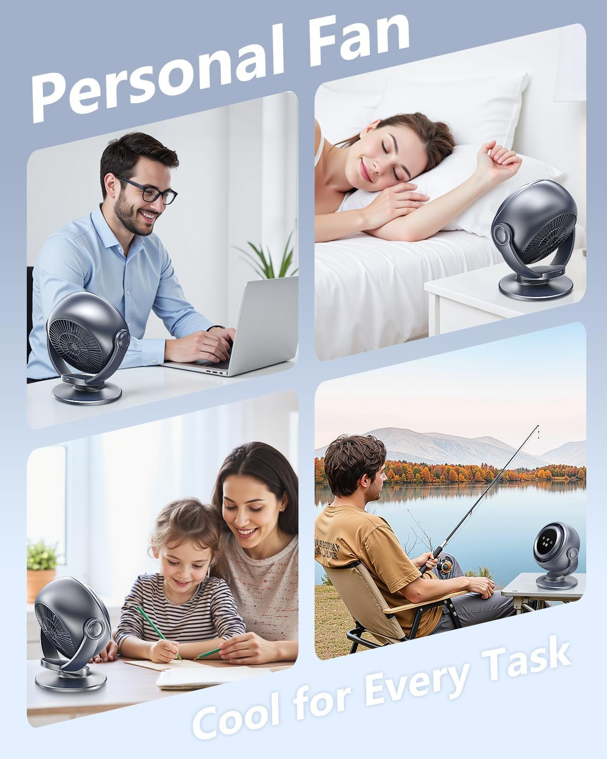 Desk Fan for Bedroom, 90°Oscillating Fan with 6000Mah Rechargeable, 10 Speeds 4H Timer 270°Tilt Adjustment, 28Db Ultra-Quiet Portable Personal Table Fans, Gifts for Women Men Home Office Summer