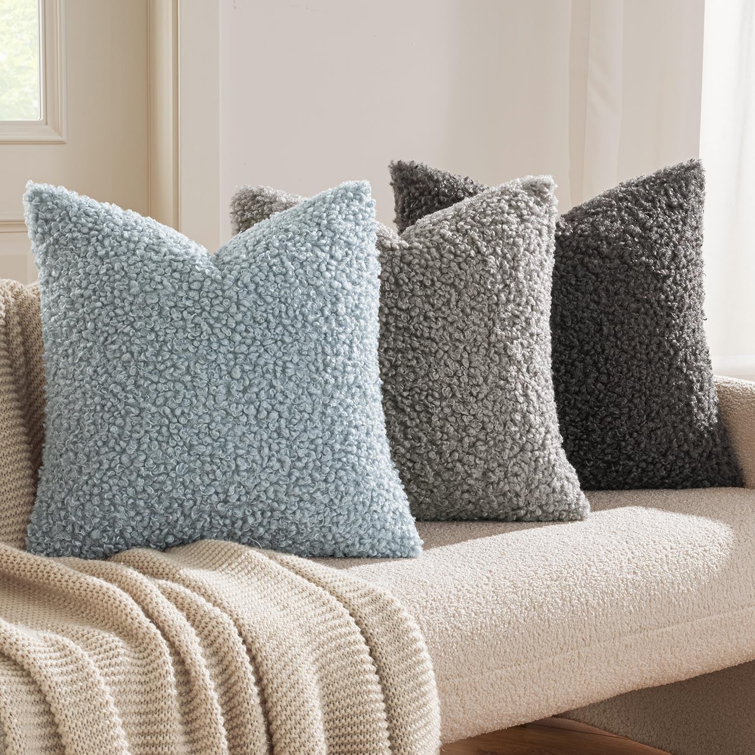 Pack of 2 Throw Pillow Covers 18X18 Inch Dark Gray Faux Fur Decorative Sherpa Pillow Covers Fuzzy Accent Soft Sheepskin Fleece Cushion Cases for Boho Home Decor Couch Living Room Bed