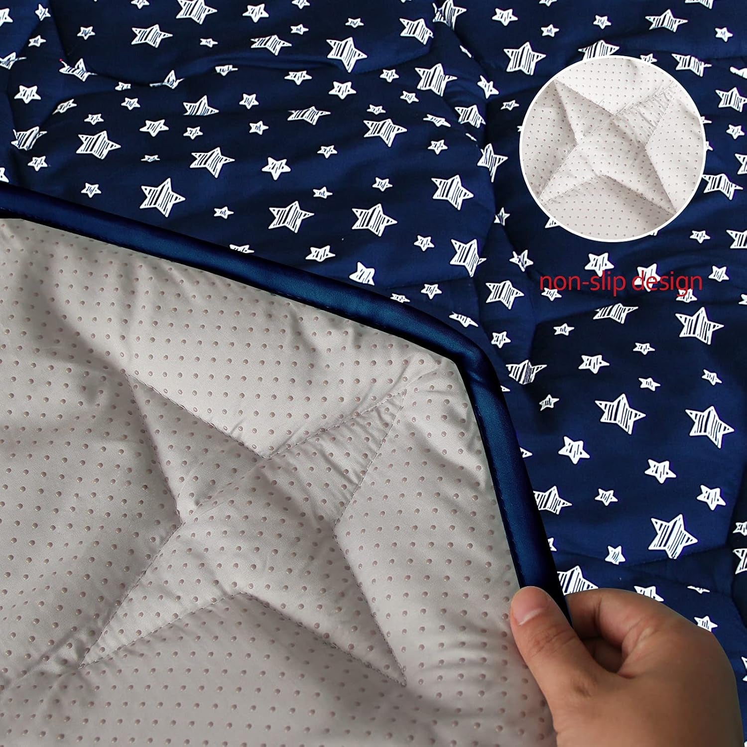 Playpen Mat 8 Panel Navy Fits for Regalo My Play Deluxe Extra Large Portable Play Yard, Non Slip Baby Octagon Playpen Mattress Pad, Navy Star Print Playard Pad