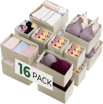 16 Pack Drawer Organizer Clothes, Dresser Drawer Organizers for Clothing Fabric Foldable Closet Organizers and Storage Bins for Baby Clothes, Nursery, Underwear, Bras, Socks