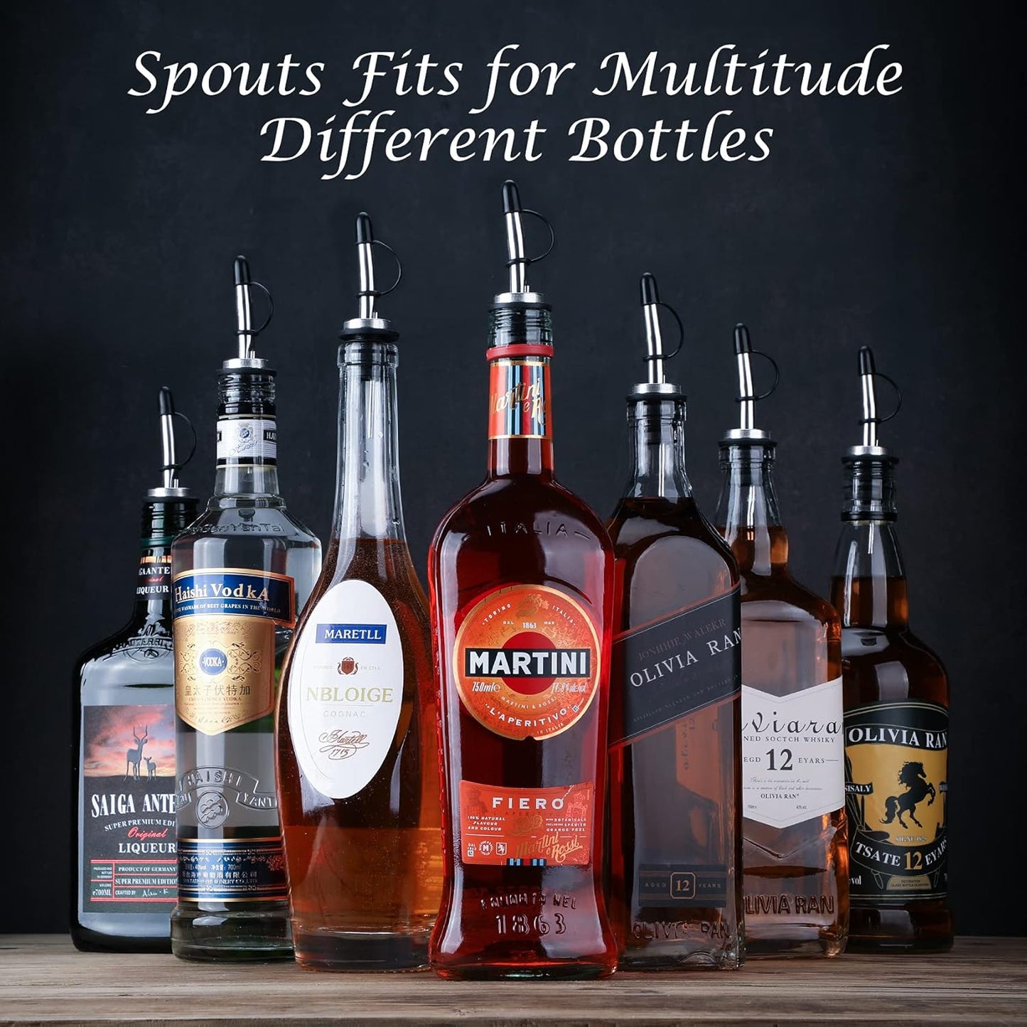 12 Pack Liquor Pour Spout, Stainless Steel Liquor Bottle Pourers with Rubber Dust Caps for Alcohol, Olive Oil, Liquor Pourers with Dust Caps, Speed Pourers, Bar Bartender Accessories