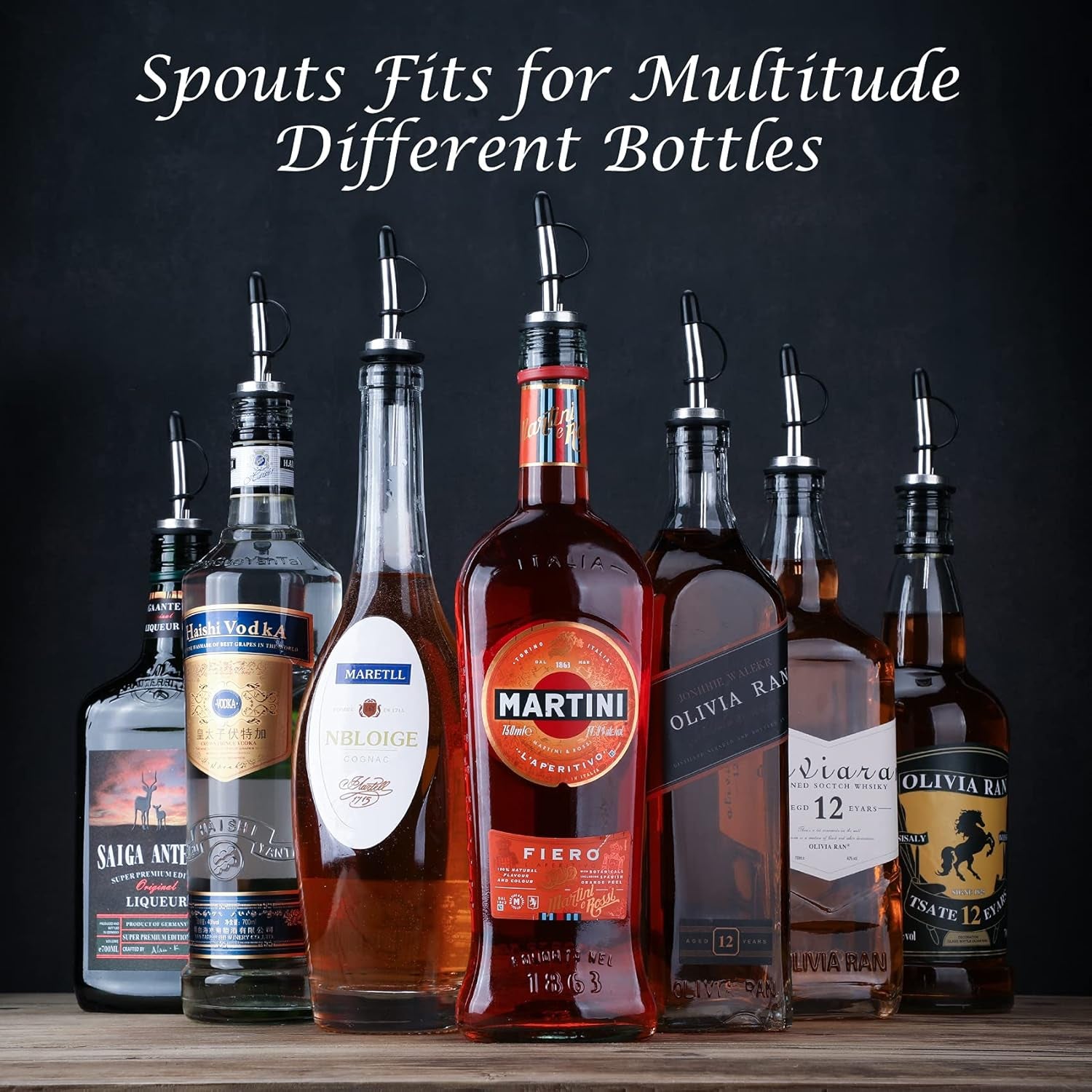 12 Pack Liquor Pour Spout, Stainless Steel Liquor Bottle Pourers with Rubber Dust Caps for Alcohol, Olive Oil, Liquor Pourers with Dust Caps, Speed Pourers, Bar Bartender Accessories