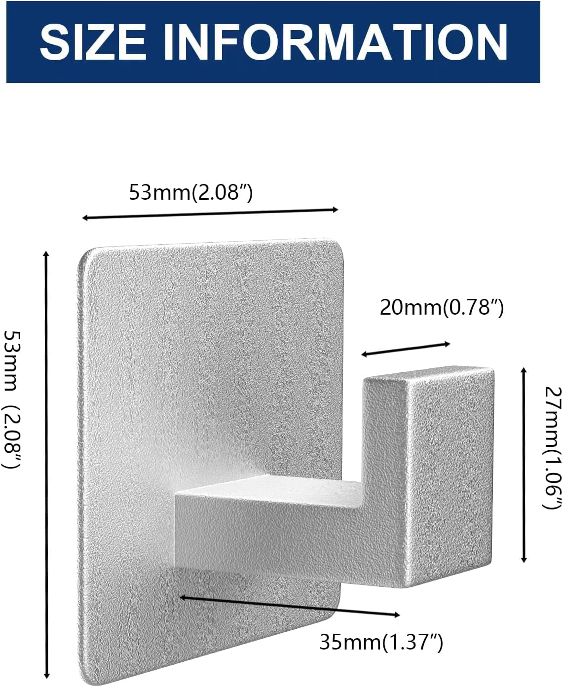 Adhesive Towel Hooks, Heavy Duty Wall Hooks Aluminum Black Hooks for Hanging Coat, Hat, Towel, Robe, Clothes, Shower Hook for Door, Office, Kitchen, Bathroom - 2 Pack (Silver)