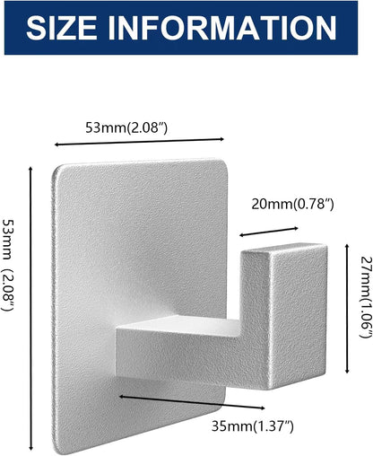 Adhesive Towel Hooks, Heavy Duty Wall Hooks Aluminum Black Hooks for Hanging Coat, Hat, Towel, Robe, Clothes, Shower Hook for Door, Office, Kitchen, Bathroom - 2 Pack (Silver)