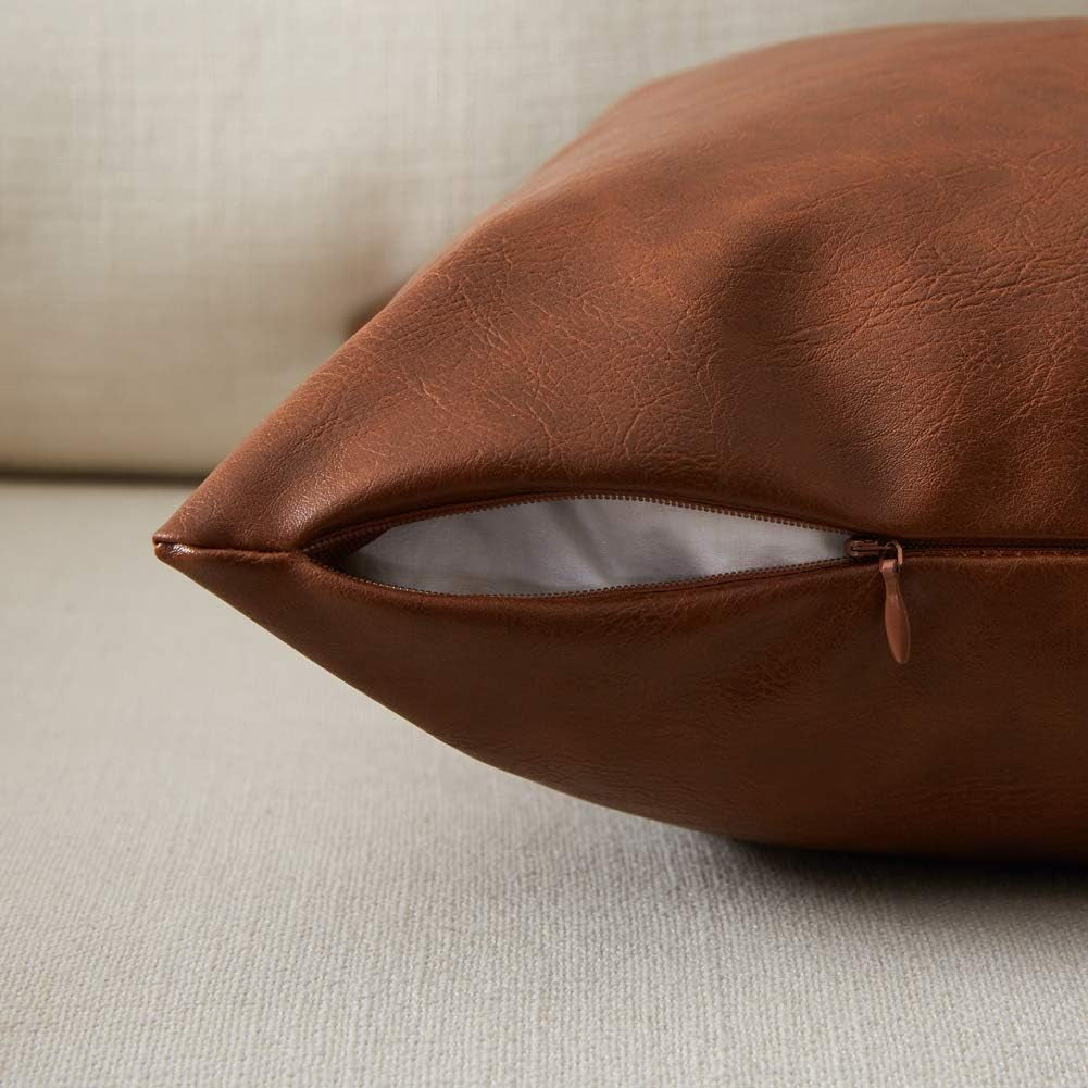 Faux Leather Boho Decorative Throw Pillow Covers, Thick Modern Solid Square Cushion Case Set for Couch Sofa Bedroom Car Living Room (12X20 Inch/30X50 Cm, Brown)