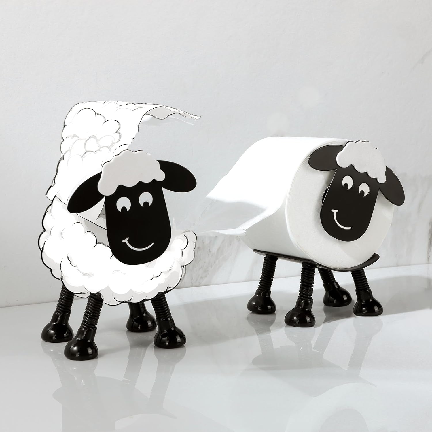2-Pack Sheep Toilet Paper Holder - Multifunctional 2-in-1 Adhesive Stainless Steel Bathroom and Kitchen Roll Holder in Matte Black, Ideal for Housewarming Gifts and Decorative Use