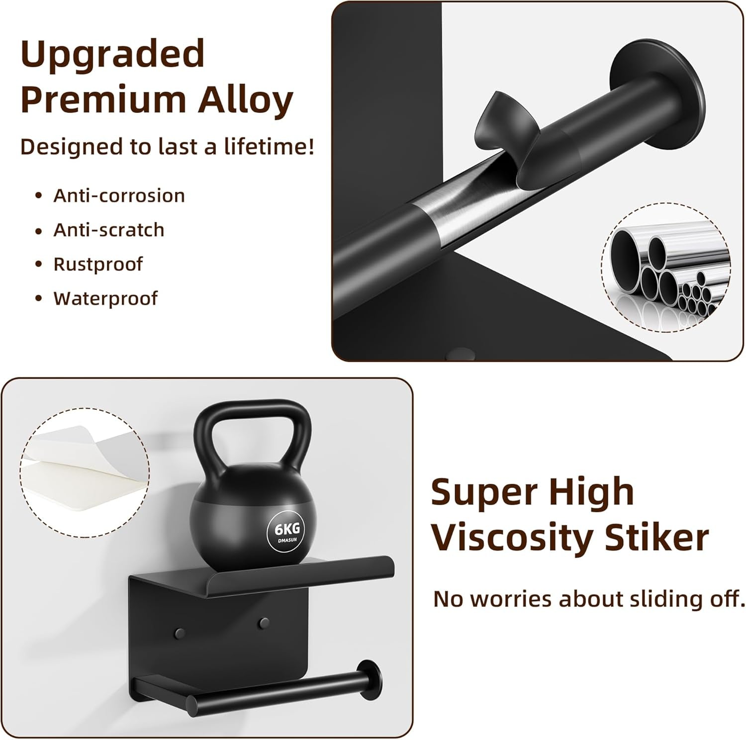 Adhesive Toilet Paper Holder with Phone Shelf, Wall Mounted Toilet Paper Roll Holder, Rustproof Bathroom Tissue Roll Holder with Shelf, Sticky Toilet Paper Roll Holder- Matte Black…