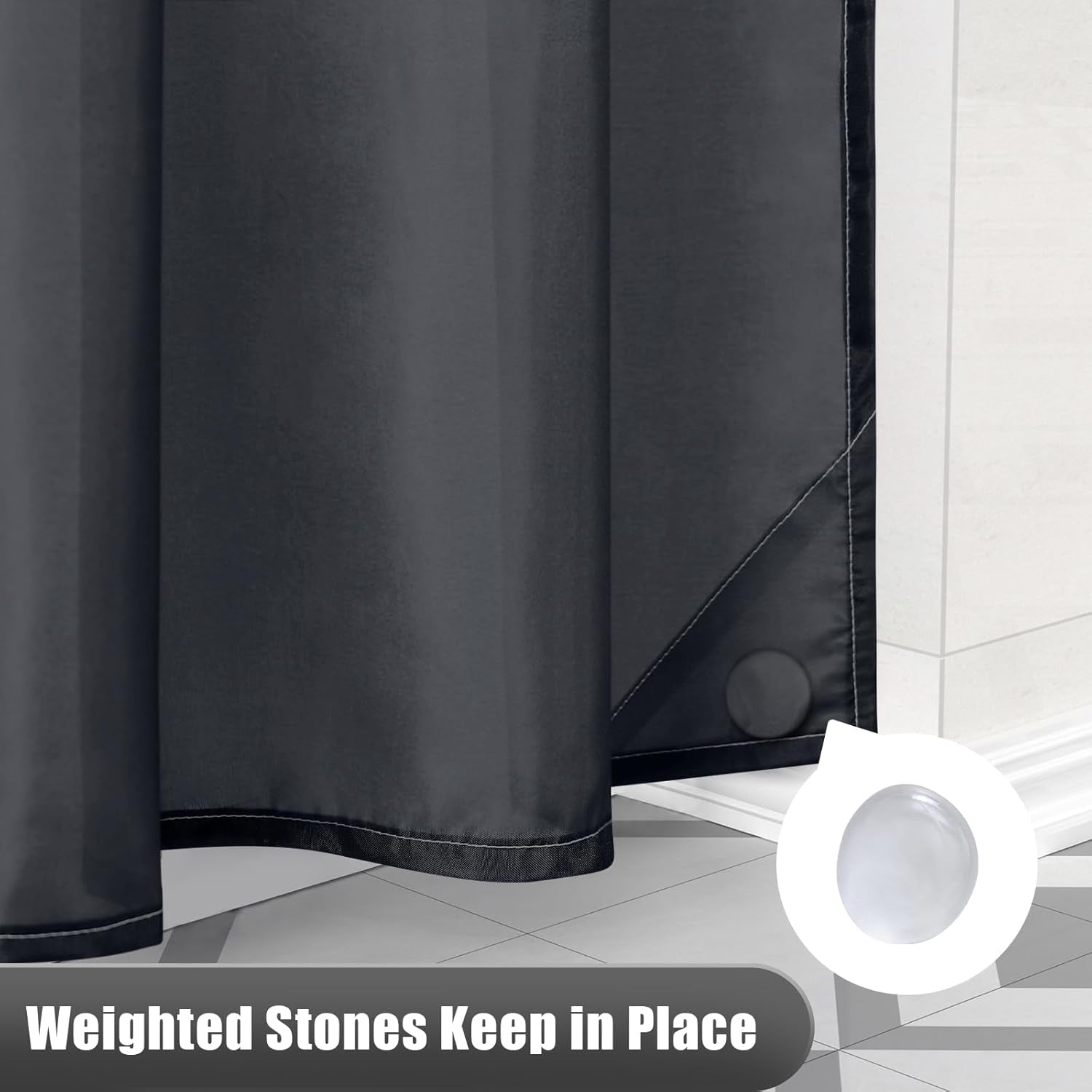 Luxury Black and Grey Ombre Shower Curtain Sets with 12 Hooks, Waterproof and Washable Decorative Shower Curtains for Bathroom, 72X72 Inches